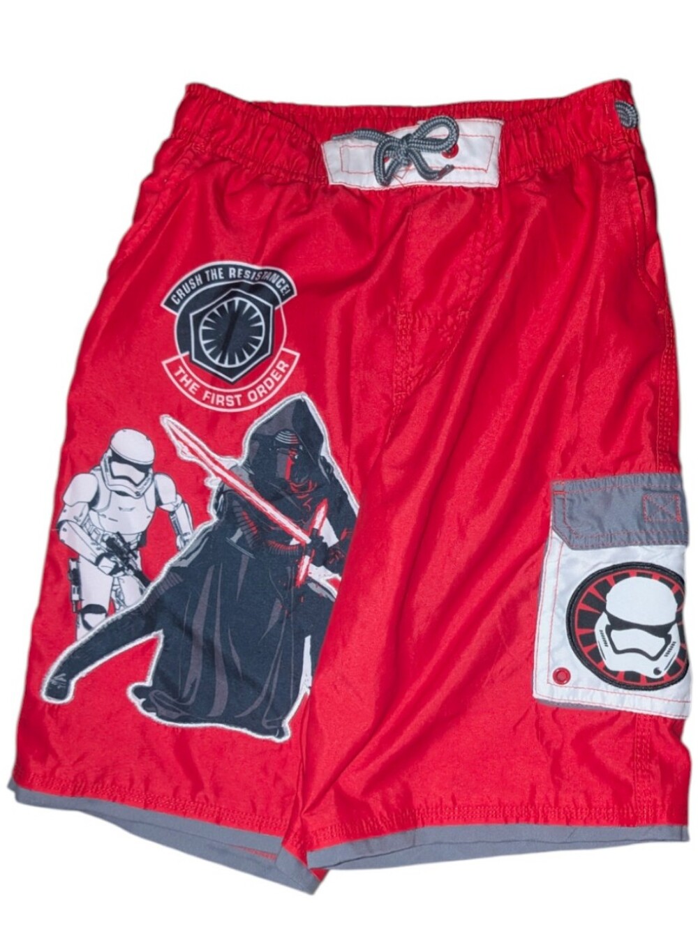 Disney Star Wars Light Saber Swim Trunks Boys 7/8 Board‎ Shorts Red Mandalorian